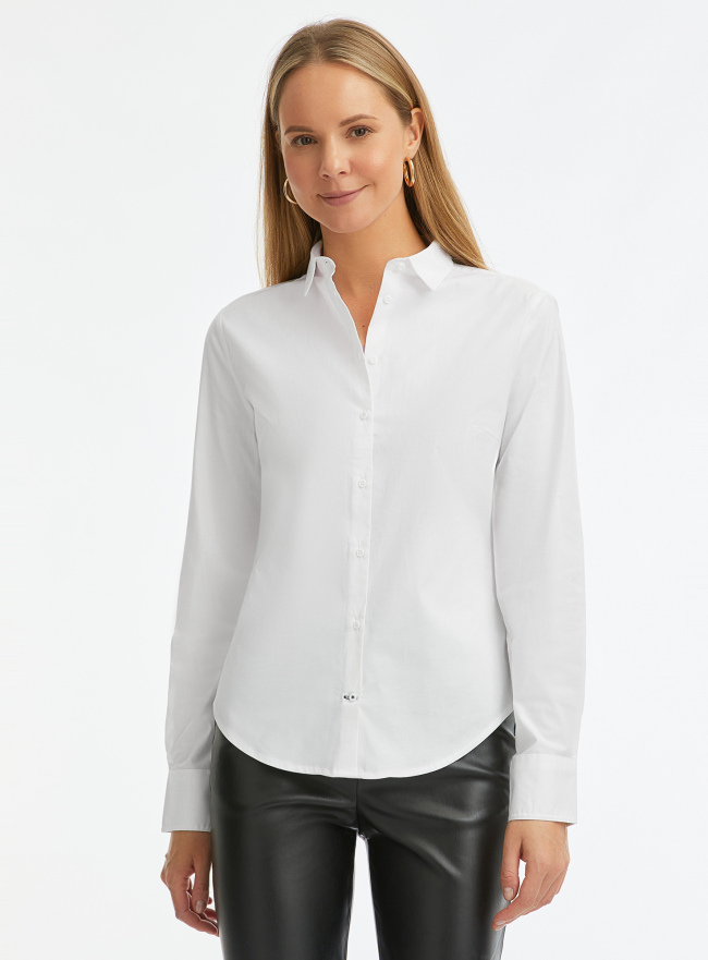 Рубашка хлопковая базовая oodji для Женщина (белый), 13K03001-1B/14885/1000N