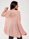 Кардиган без застежки с ажурной вязкой на спине oodji для женщины (розовый), 63205248/18949/4012M