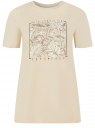 Футболка хлопковая с принтом oodji для Женщины (бежевый) Футболка хлопковая с принтом oodji для Женщины (бежевый), 14701119-10/44135N/6266P