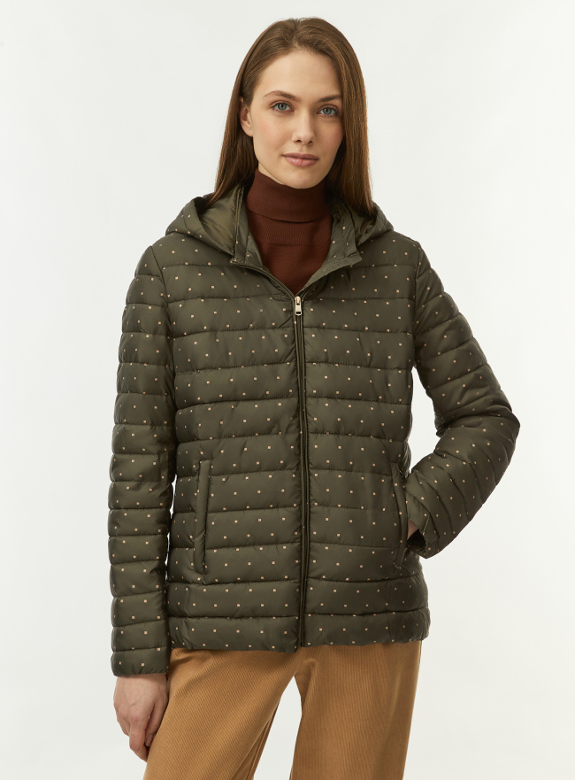Куртка стеганая с капюшоном oodji для Женщины (зеленый), 10203085/50223/6833D