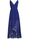 Платье длинное из кружева с асимметричным низом oodji для женщины (синий), 11913029/46034/7500N