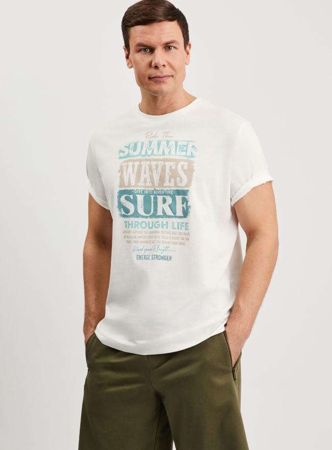 Футболка хлопковая с принтом oodji для Мужчины (белый), 5L621002I-141/46154/1233P