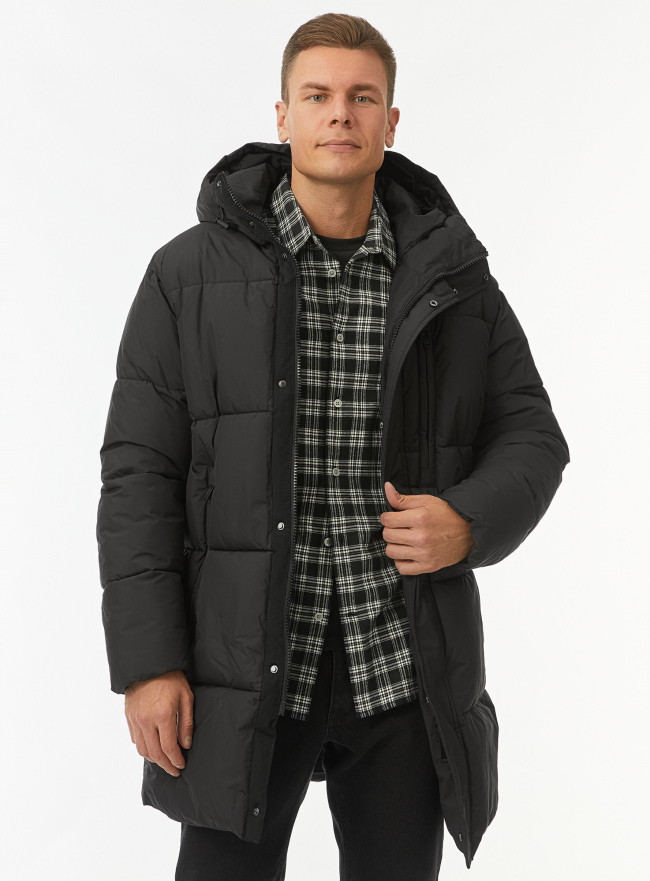 Куртка удлиненная с капюшоном oodji для Мужчины (черный) Куртка удлиненная с капюшоном oodji для Мужчины (черный), 1L124001M-1/50771/2900N