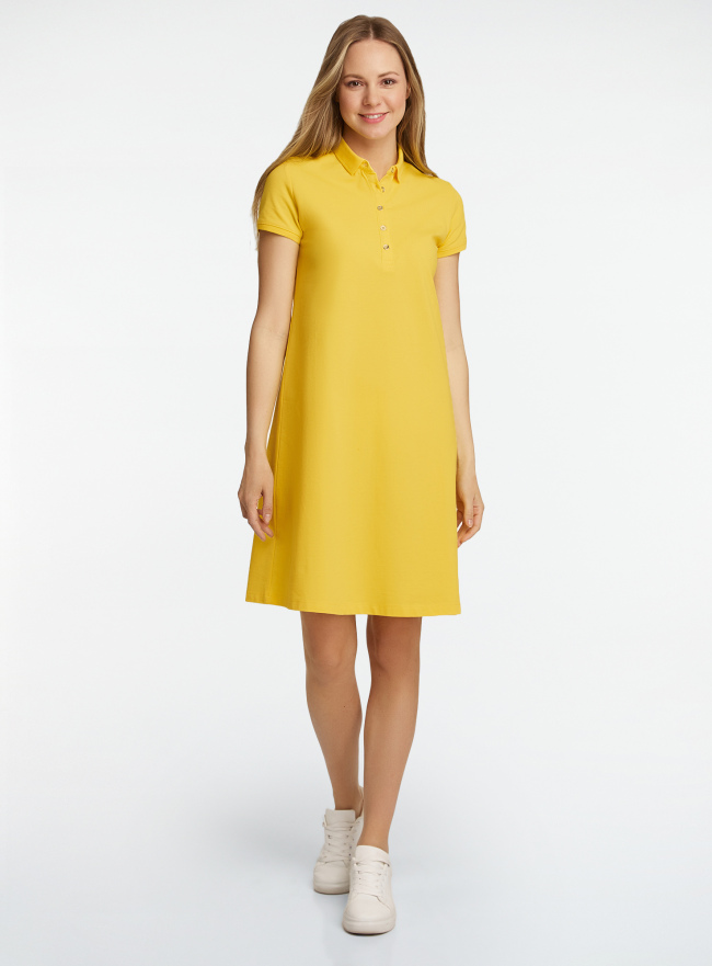 Платье поло из ткани пике oodji для женщины (желтый), 24001118-4B/48433/5200N