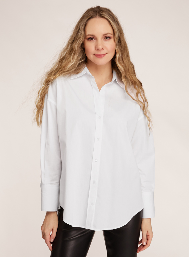 Рубашка хлопковая оверсайз oodji для женщины (белый), 13K11035/49959/1000N