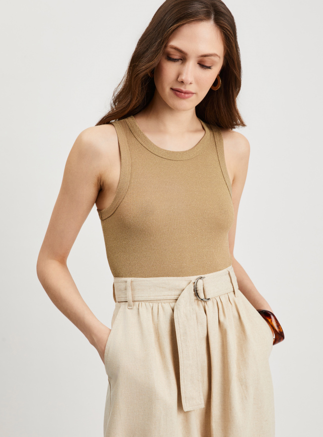 Майка в рубчик с люрексом oodji для Женщины (бежевый), 24315013/53058/3593X