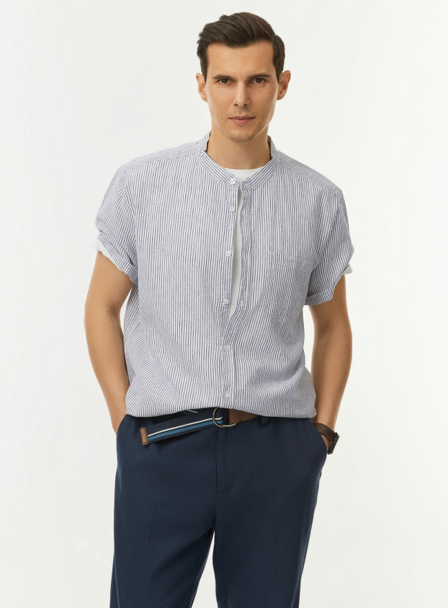 Рубашка из смесового льна с коротким рукавом oodji для Мужчины (белый) Рубашка из смесового льна с коротким рукавом oodji для Мужчины (белый), 3L420005M-2/50932N/1079S