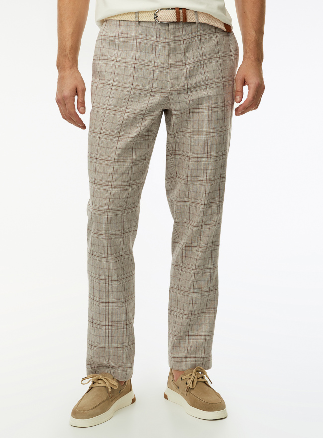 Брюки в клетку из смесового льна oodji для Мужчины (бежевый) Брюки в клетку из смесового льна oodji для Мужчины (бежевый), 2L150211M-2/51817/3312C