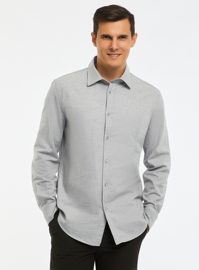 Рубашка хлопковая с длинным рукавом oodji для мужчины (серый), 3L310205M/51342N/2300M