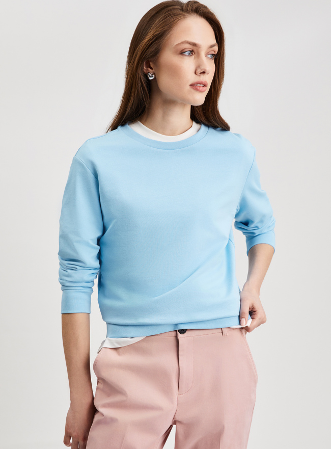 Свитшот хлопковый базовый oodji для Женщины (синий), 14808015B/46738N/7001N