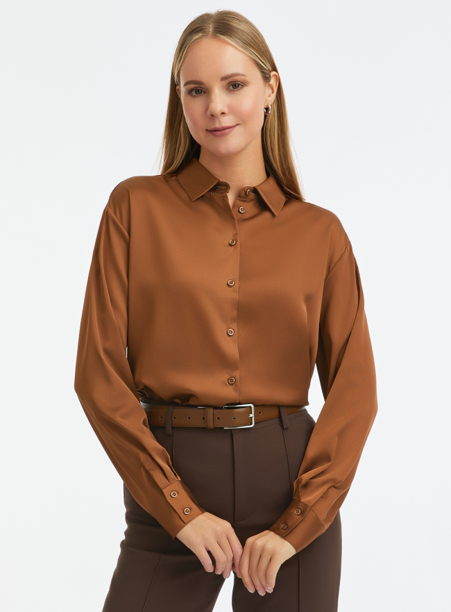 Блузка удлиненная оверсайз oodji для Женщины (коричневый), 11411229-1/50733/3700N