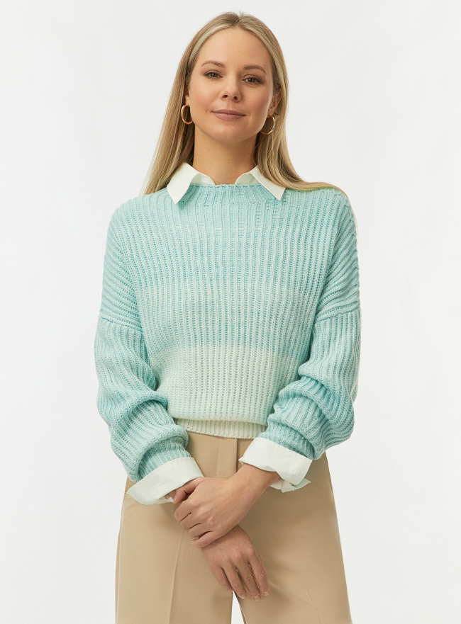 Джемпер вязаный с градиентом oodji для Женщины (бирюзовый) Джемпер вязаный с градиентом oodji для Женщины (бирюзовый), 63805364/51062/6512S