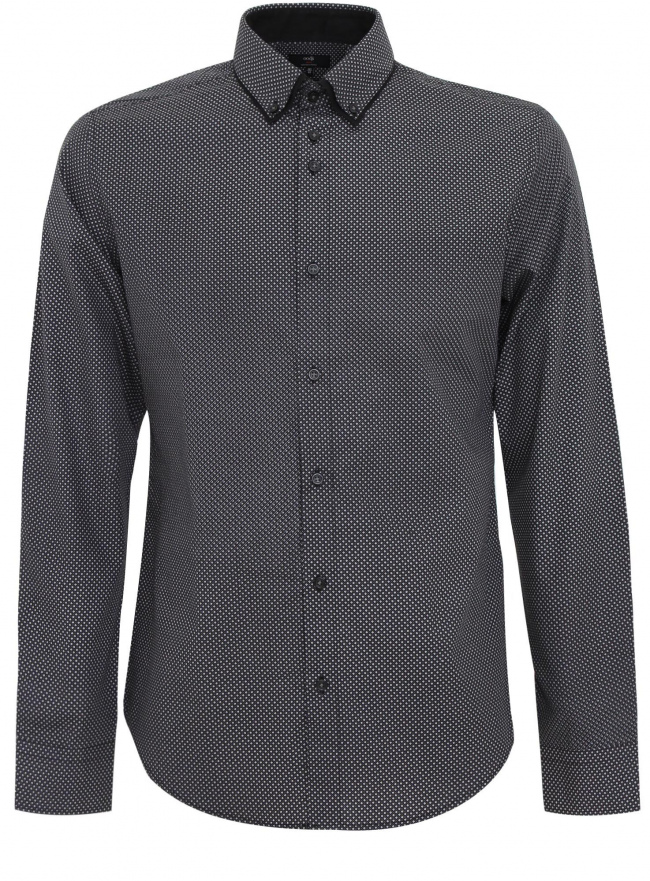 Рубашка хлопковая в мелкую графику oodji для мужчины (черный), 3L110154M/34156N/2910G