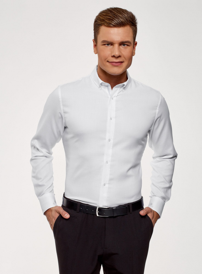 Рубашка приталенная из фактурной ткани oodji для мужчины (белый), 3B110015M/46246N/1070B