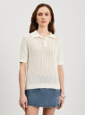 Джемпер-поло ажурной вязки oodji для Женщины (белый), 73812661/51227/1200N