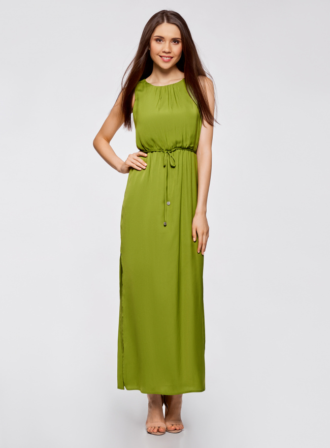 Платье макси с резинкой на талии и завязками oodji для женщины (зеленый), 21900323-1/42873/6B00N