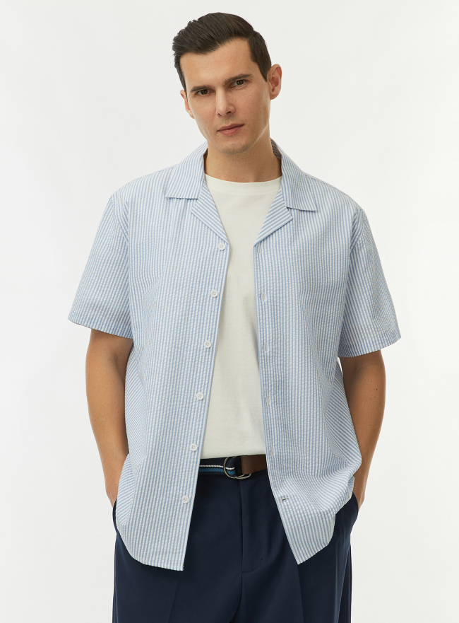 Рубашка в полоску с коротким рукавом oodji для Мужчины (синий) Рубашка в полоску с коротким рукавом oodji для Мужчины (синий), 3L430002M-5/51768/7010S