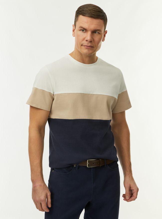 Футболка колор блок из хлопка oodji для Мужчины (синий), 5L601013I/47885N/1279B