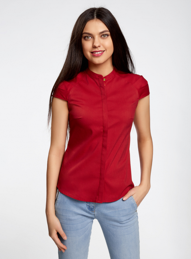 Рубашка с коротким рукавом из хлопка oodji для женщины (красный), 11403196-1/18193/4500N