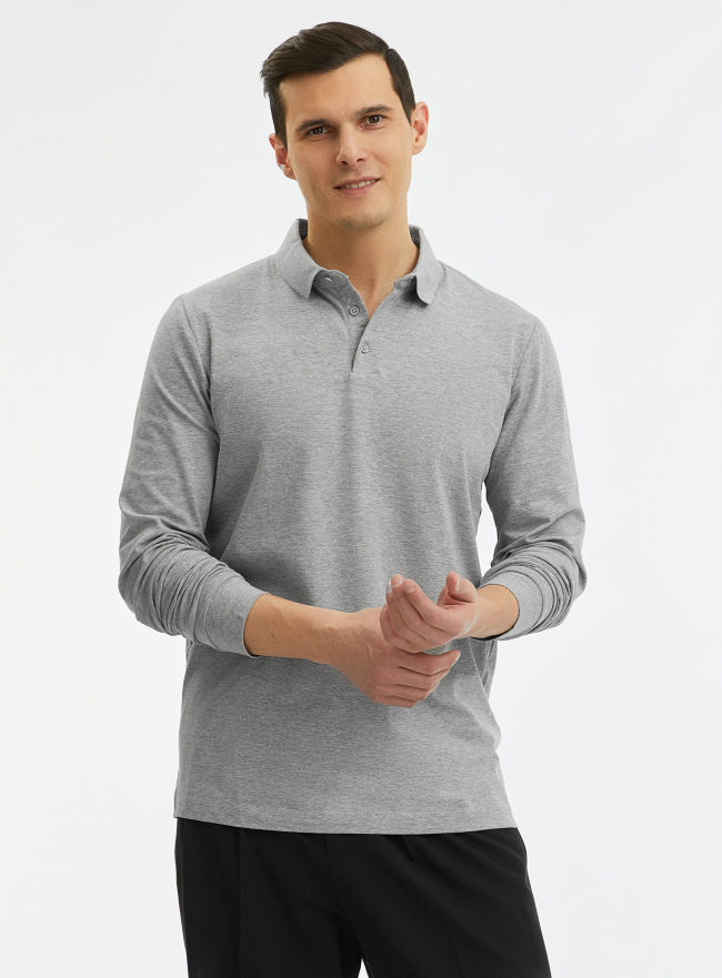 Поло из хлопка с длинным рукавом oodji для Мужчины (серый), 5B501001M-2/51275/2300M
