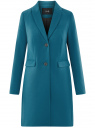 Пальто классическое прямого силуэта oodji для Женщина (бирюзовый), 10104045-1/45628/6C00N