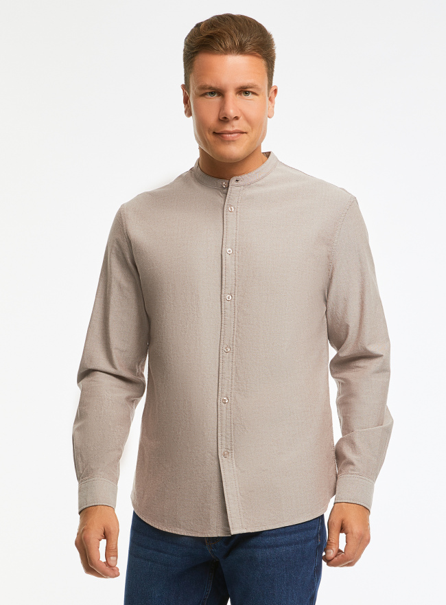 Рубашка хлопковая с воротником-стойкой oodji для Мужчина (коричневый), 3L330008M/50866N/3712M