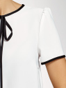 Блузка с коротким рукавом и контрастной отделкой oodji для женщины (белый), 11401254/42405/1229B