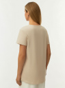 Футболка хлопковая с принтом oodji для Женщины (бежевый) Футболка хлопковая с принтом oodji для Женщины (бежевый), 14701119-10/44135N/6266P