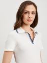 Поло хлопковое в рубчик с контрастной отделкой oodji для Женщины (белый), 29311002/50084/1200N