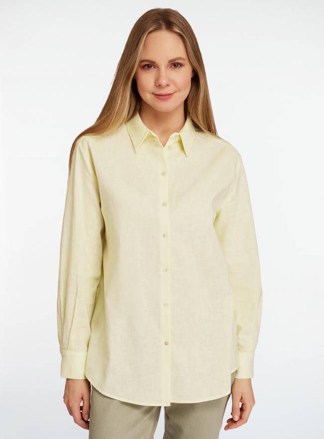 Рубашка из смесового льна с длинным рукавом oodji для Женщины (желтый), 13L11034/50890/5000N