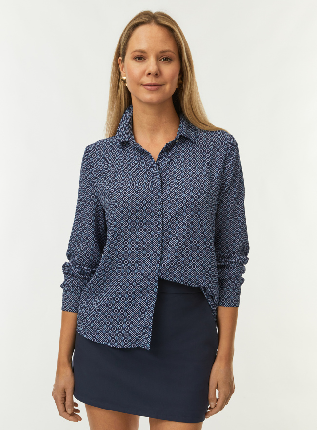 Блузка базовая из струящейся ткани oodji для Женщины (синий) Блузка базовая из струящейся ткани oodji для Женщины (синий), 11400368-9B/36215/7975G