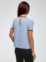 Блузка с коротким рукавом и контрастной отделкой oodji для женщины (синий), 11401254/42405/7029B