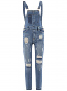 Комбинезон джинсовый с отделкой в стиле пэчворк oodji для женщины (синий), 13108002-1/45254/7500W