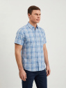 Рубашка с коротким рукавом из смесовой бамбуковой ткани oodji для Мужчины (синий), 3B240002M-5/52708/7075C