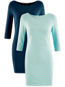Комплект из двух платьев облегающего силуэта oodji для Женщины (бирюзовый), 14001071T2/46148/7379N