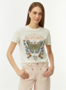 Футболка укороченная с принтом oodji для Женщины (белый) Футболка укороченная с принтом oodji для Женщины (белый), 14701122-4/44135N/1241U