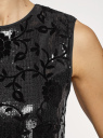 Платье с пайетками и принтом из флока oodji для женщины (черный), 24005135/46121/2929F