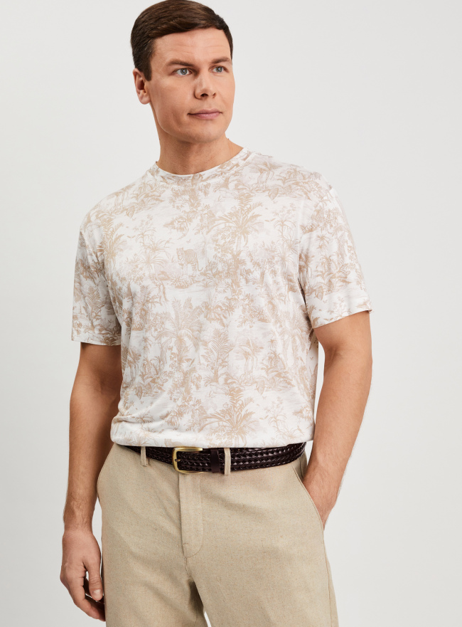 Футболка из вискозы с принтом oodji для Мужчины (белый), 5L641001I-87/49248N/1233F