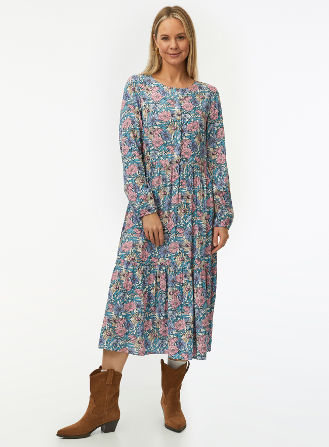 Платье макси из вискозы oodji для Женщины (разноцветный) Платье макси из вискозы oodji для Женщины (разноцветный), 11901165/42540/1241F