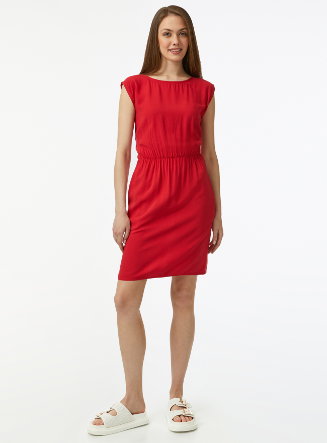 Платье вискозное с коротким рукавом oodji для Женщины (красный), 11910073-8B/26346/4500N