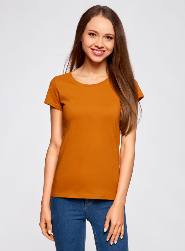 Комплект из двух базовых футболок oodji для Женщина (оранжевый), 14701008T2/46154/5900N