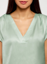 Блузка с коротким рукавом и V-образным вырезом oodji для женщины (зеленый), 11411100/45348/6500N