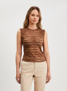 Майка полуприлегающая в полоску oodji для Женщины (коричневый), 24315016/50532/3700N
