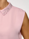 Топ из струящейся ткани с декором на воротнике oodji для женщины (розовый), 14911006-1/43414/4001N