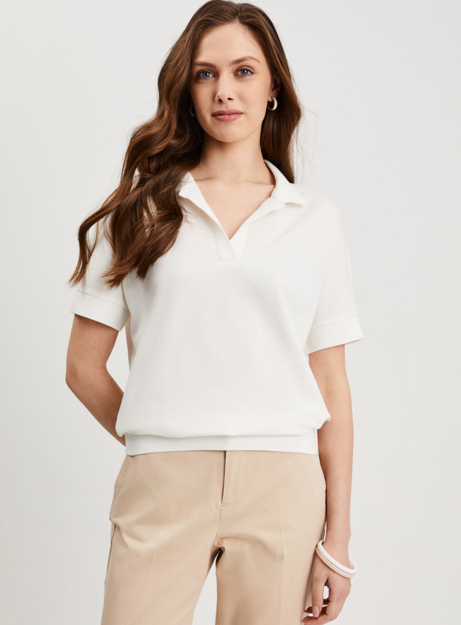 Поло свободного силуэта из хлопка oodji для Женщины (белый), 19308006/52491/1200N