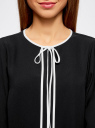 Блузка прямого силуэта с завязками oodji для Женщина (черный), 11401267/42405/2912B