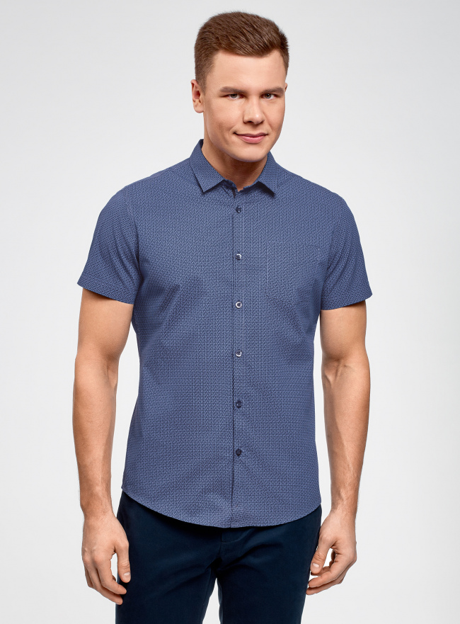 Рубашка принтованная с нагрудным карманом oodji для мужчины (синий), 3L410117M/39312N/7975G