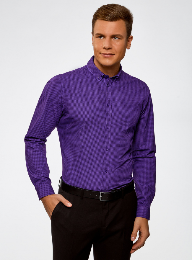 Рубашка приталенного силуэта с двойным воротничком oodji для мужчины (фиолетовый), 3L110282M/19370N/8883G