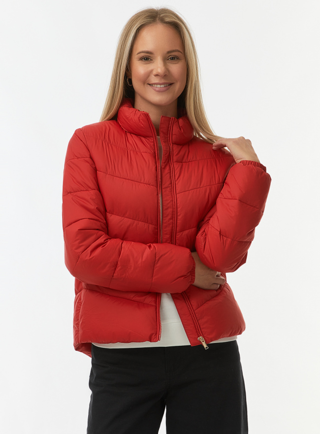 Куртка стеганая с воротником-стойкой oodji для Женщины (красный) Куртка стеганая с воротником-стойкой oodji для Женщины (красный), 10203133/33445/4500N