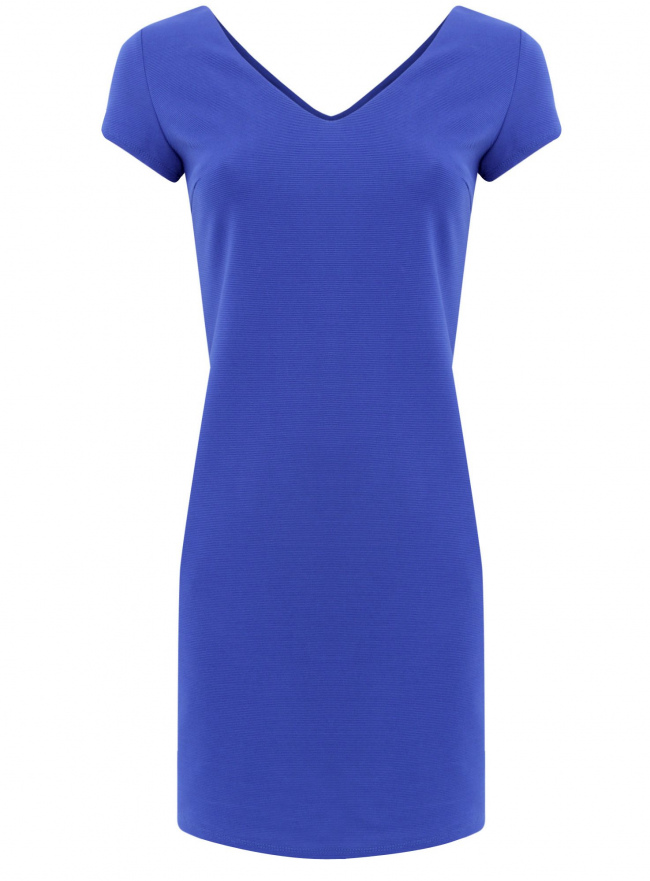 Платье с коротким рукавом и V-образным вырезом oodji для женщины (синий), 14001164/16720/7500N